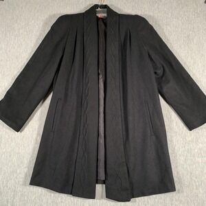 Vintage Alorna Coat Womens‎ Medium Black 100% Wool Made USA Open Front 80s